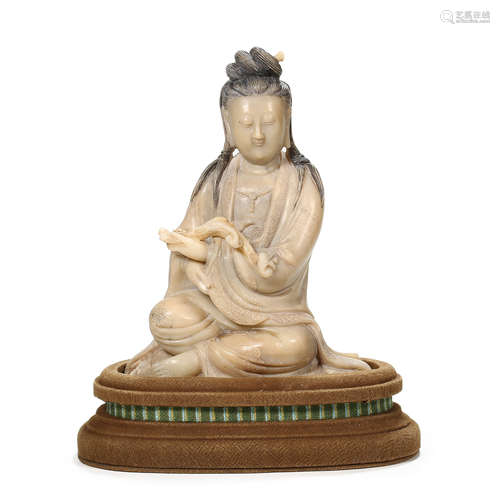 CHINESE SHOUSHAN STONE SELF GUANYIN STATUE, QING DYNASTY