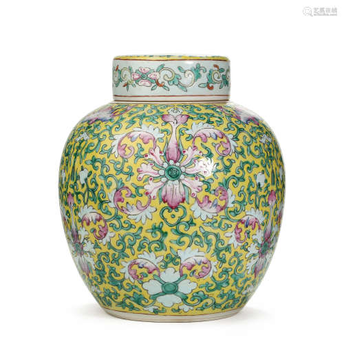 CHINESE FAMILLE ROSE PORCELAIN YELLOW BOTTOM TANGLED BRANCH ...