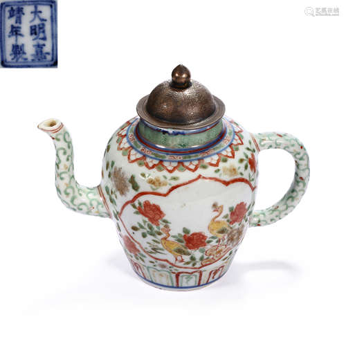 CHINESE DAMING JIAJING ANNUAL FAMILLE ROSE PORCELAIN CRANE P...