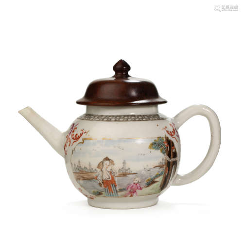 CHINESE FAMILLE ROSE PORCELAIN CHARACTER STORY WINE POT, QIN...