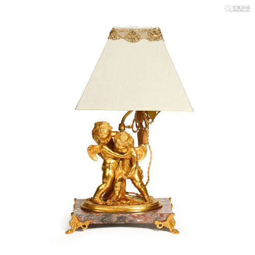 FRENCH 19TH CENTURY MARBLE BRONZE GILDED ANGEL TABLE LAMP