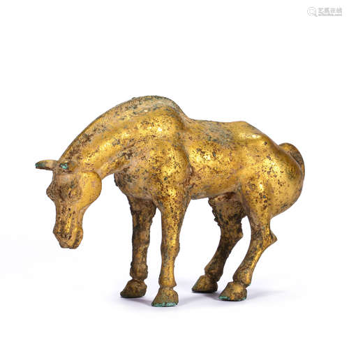 CHINESE BRONZE STREAM GOLDEN HORSE, HAN DYNASTY