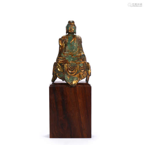 CHINESE BRONZE GILDED STATUE OF SHAKYAMUNI BUDDHA IN THE, TA...