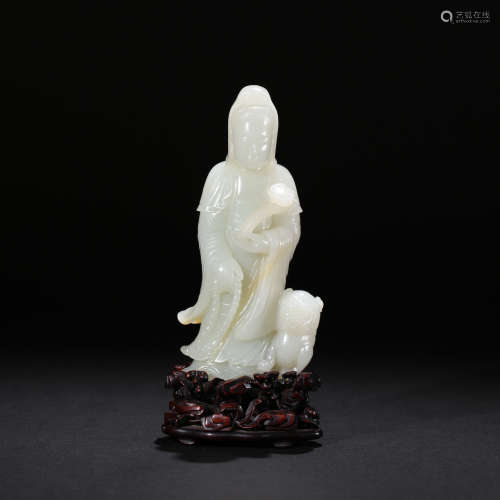 CHINESE HETIAN JADE GUANYIN STATUE, QING DYNASTY