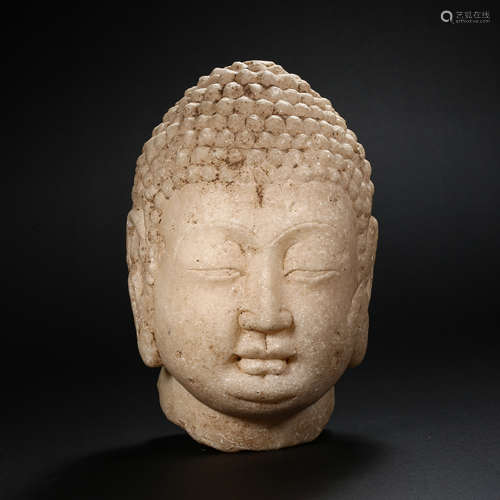 CHINESE WHITE STONE CARVINGS OF SHAKYAMUNI BUDDHA'S HEAD, NO...