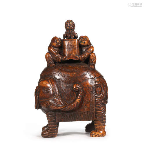 CHINESE BAMBOO CARVING CHARACTER ELEPHANT, QING DYNASTY
