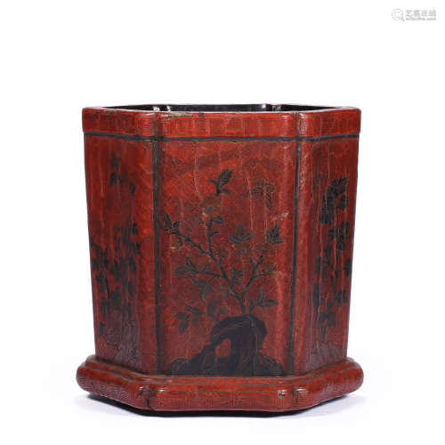 CHINESE GREAT, QING DYNASTY QIANLONG YEAR LACQUERWARE FLOWER...