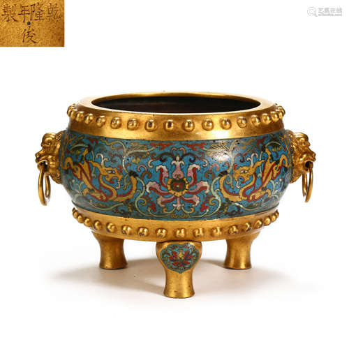 CHINESE QIANLONG YEAR STYLE FILIGREE ENAMEL COLOR COPPER TIR...