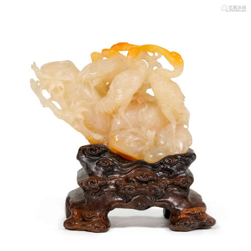 CHINESE HETIAN JADE CARVED CRANE ORNAMENT, QING DYNASTY