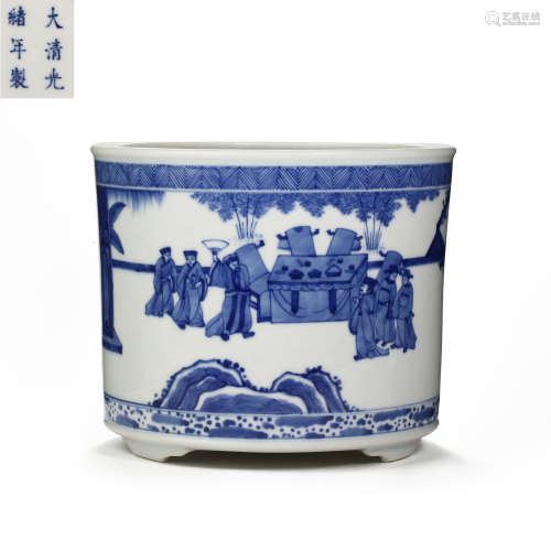 CHINESE BLUE AND WHITE PORCELAIN LANDSCAPE CHARACTER STORY P...