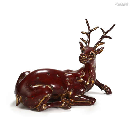 CHINESE WOODEN ANIMAL SIKA DEER, QING DYNASTY