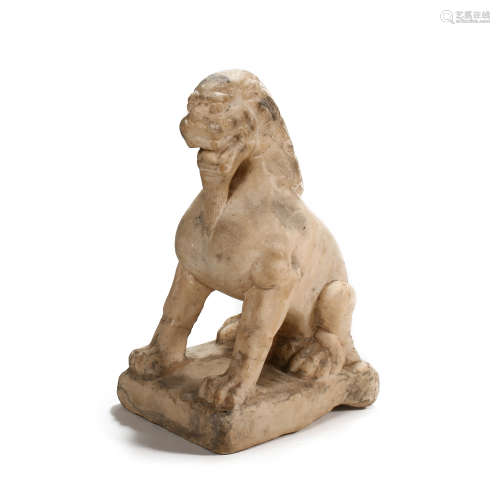 CHINESE STONE CARVING WHITE STONE LION, TANG DYNASTY