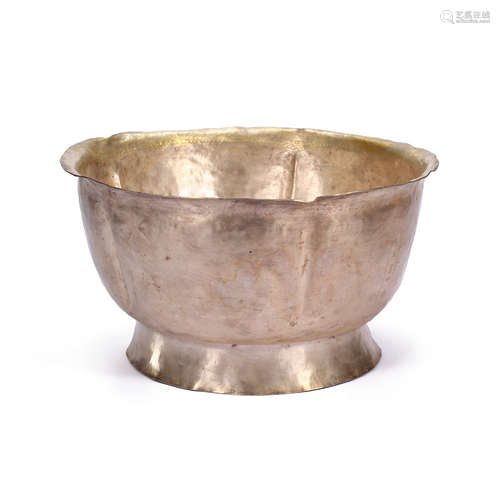 CHINESE STERLING SILVER GILDED DRAGON PATTERN BOWL, LIAO DYN...