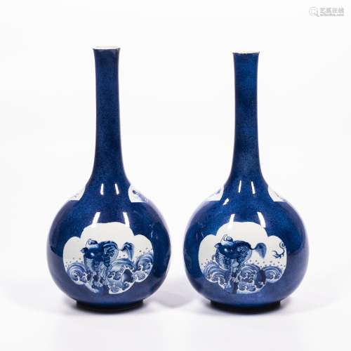 Pair of Powder Blue-glazed Bottle Vases