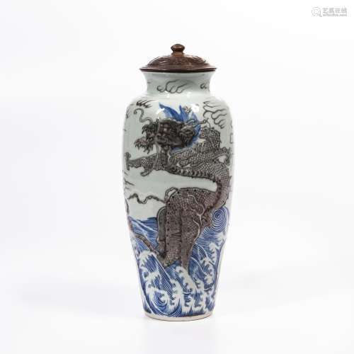 Blue and White "Dragon" Sleeve Vase