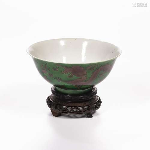 Green/Aubergine-glazed "Dragon" Bowl