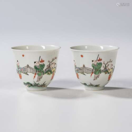 Pair of Famille Verte Wine Cups