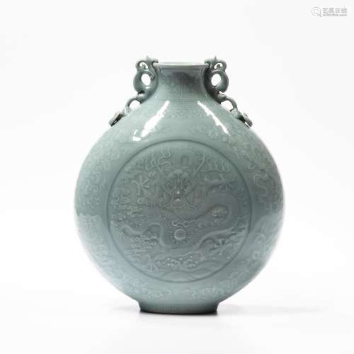 Celadon-glazed "Dragon" Flask Vase