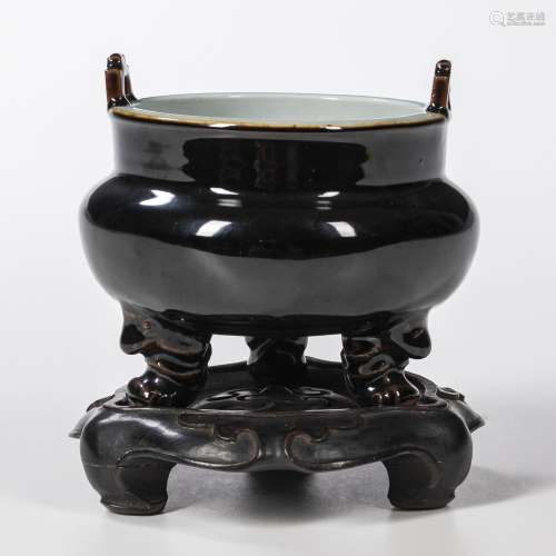 Mirror Black-glazed Tripod Censer