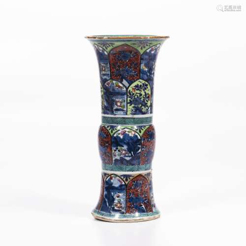 Clobbered Export Blue and White Enameled Vase