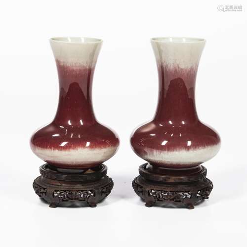 Pair of Copper Red-glazed Bottle Vases