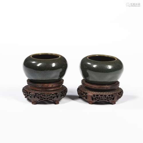 Pair of Teadust-glazed Water Pots