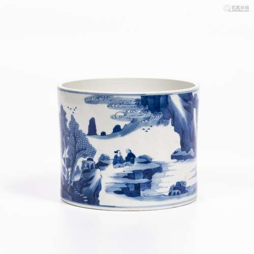 Large Blue and White Brush Pot