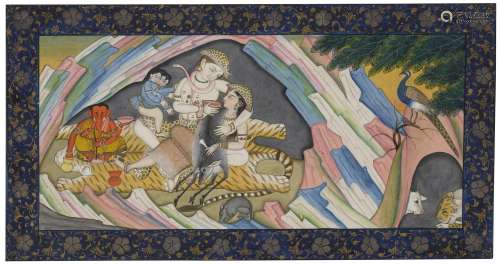 A PAINTING OF SHIVA AND THE HOLY FAMILY