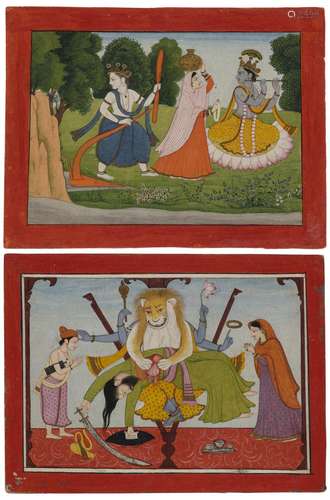 TWO PAINTINGS FROM A DASAVATARA SERIES: BALARAMA AND NARASIM...