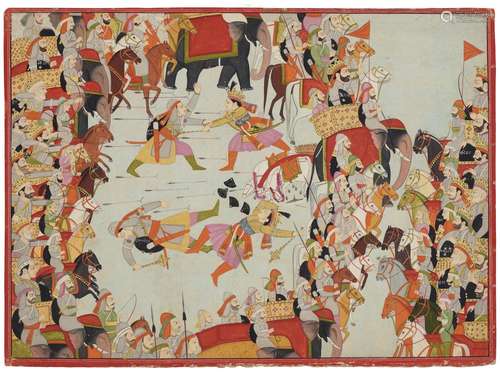 A PAINTING FROM A MAHABHARATA SERIES: ABHIMANYU FIGHTING IN ...