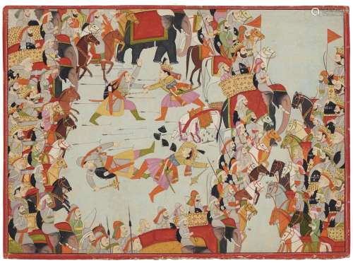 A PAINTING FROM A MAHABHARATA SERIES: ABHIMANYU FIGHTING IN ...