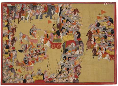 A PAINTING FROM A MAHABHARATA SERIES: ABHIMANYU BREACHING TH...
