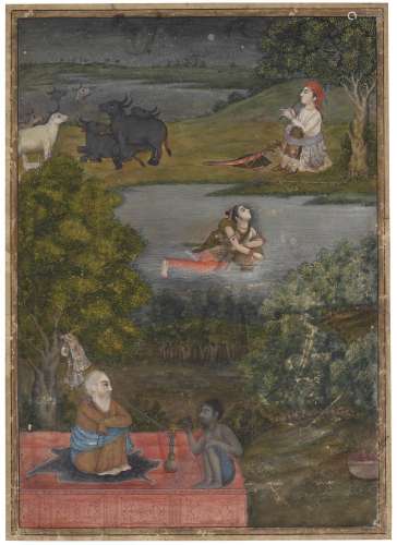 A PAINTING OF SOHNI CROSSING THE RIVER TO MAHIVAL