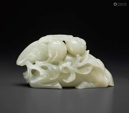 A WHITE JADE FIGURE OF A RECUMBENT STAG