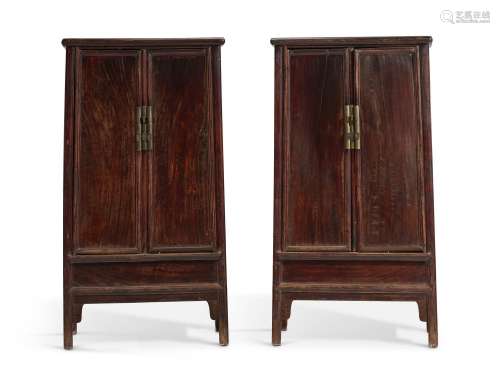 A PAIR OF LACQUERED NANMU SLOPING-STILE CABINETS