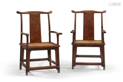 A PAIR OF HUANGHUALI 'OFFICIAL'S HAT' ARMCHAIRS