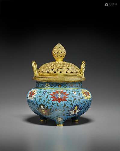 A VERY FINE CLOISONNÉ ENAMEL CENSER AND GILT-BRONZE COVER