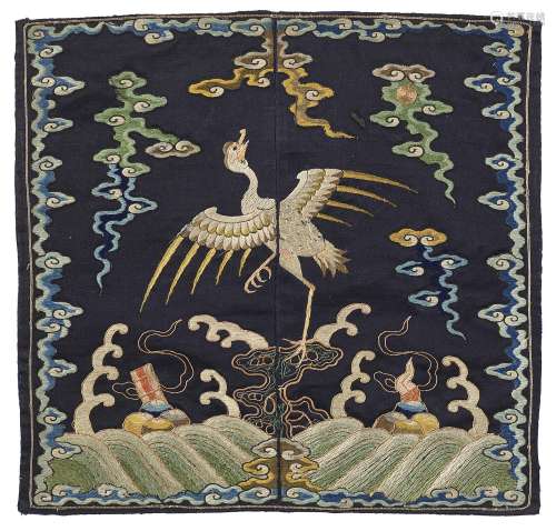 AN EMBROIDERED BLACK SATIN-GROUND RANK BADGE OF A WILD GOOSE...