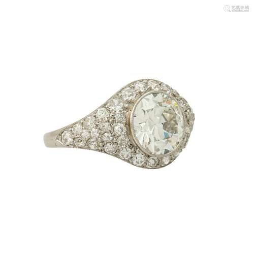 Art Déco Ring mit sehr gutem Altschliffdiamant ca. 2,5 ct,