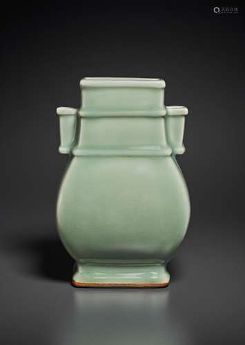 A CELADON-GLAZED FANGHU -FORM VASE