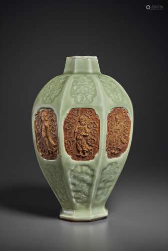 A RARE AND IMPORTANT MOLDED AND BISCUIT-RESERVED LONGQUAN CE...