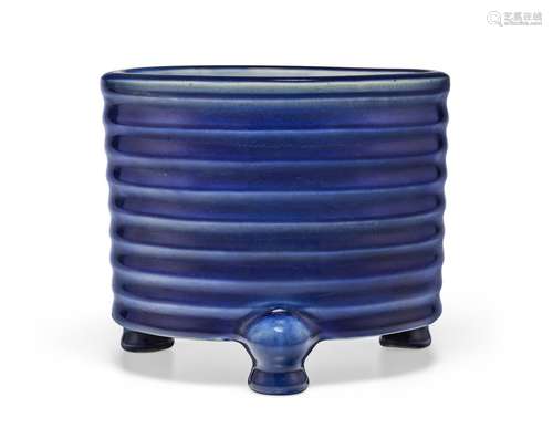 A VERY RARE BLUE-GLAZED TRIPOD CENSER