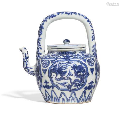 A RARE BLUE AND WHITE 'DRAGON AND PHOENIX’ EWER AND COVE...