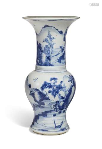 A SMALL BLUE AND WHITE 'PHOENIX TAIL' VASE