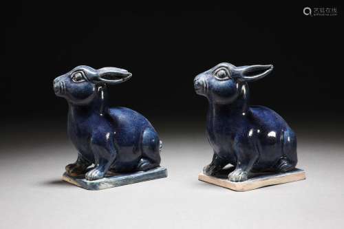 TANG DYNASTY THREE-COLOR MONOCHROME GLAZED RABBIT