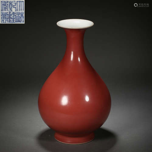 QING DYNASTY RED GLAZED  YU HU CHUN VASE