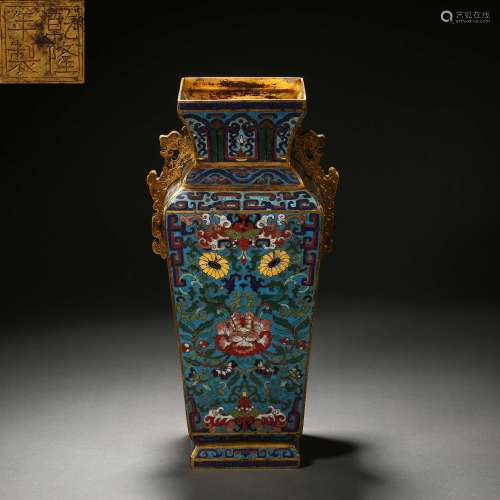 QING DYNASTY CLOISONNE ANIMAL PATTERN SQUARE STATUE