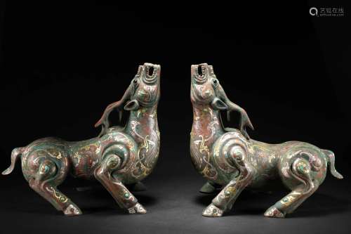 THE BRONZE INLAID GOLD AND SILVER BEAST OF THE HAN DYNASTY