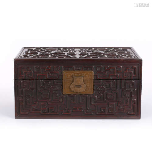 QING DYNASTY RED SANDALWOOD FLOWER BOX