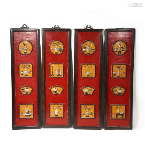 QING DYNASTY RED SANDALWOOD BAIBAO INLAID LACQUERWARE WITH F...